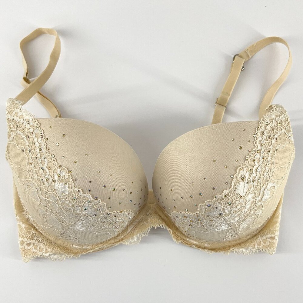 La Senza Beyond Sexy Cream Lace & Rhinestone Bra‎ Sz 34 DD